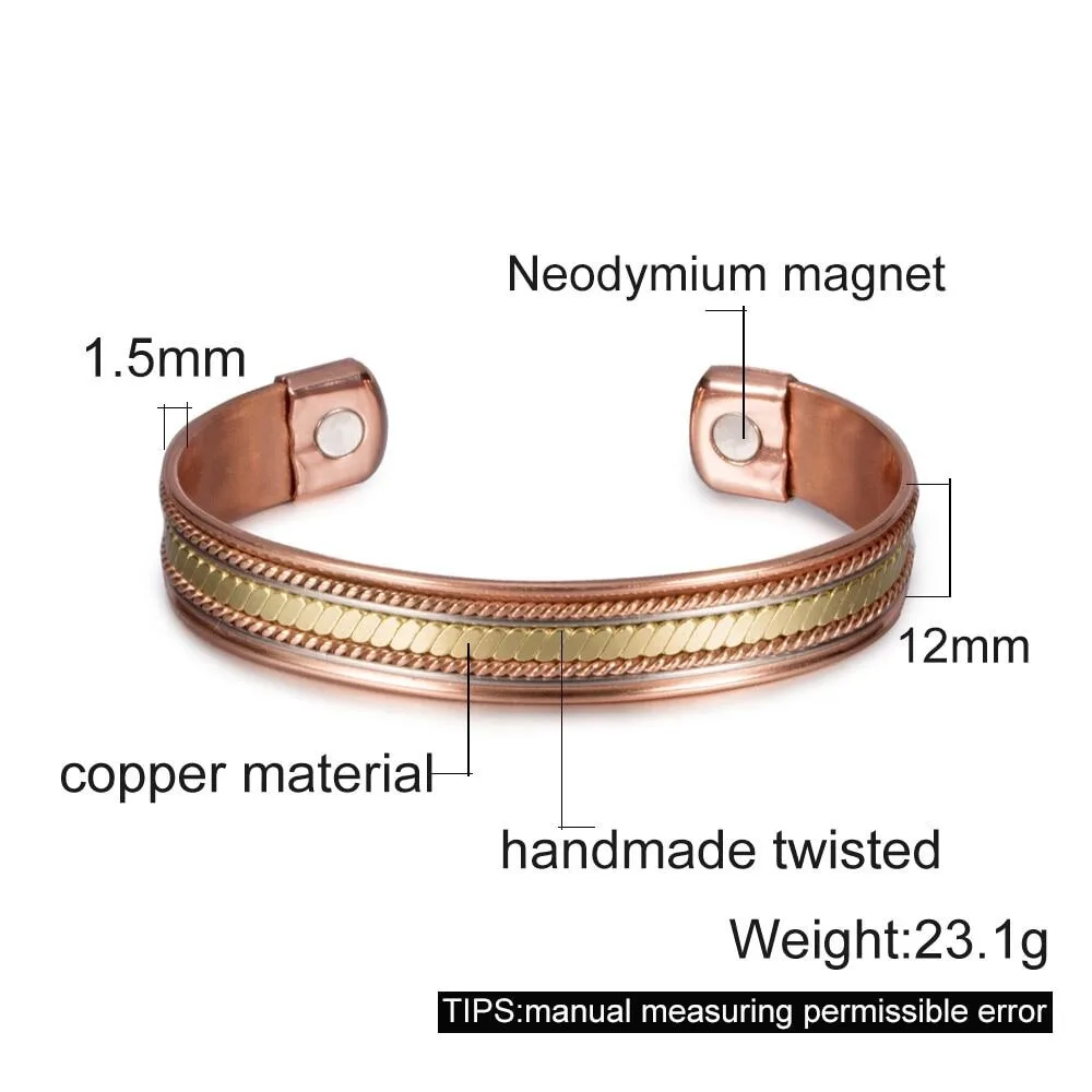 Pure Copper Magnetic Bracelet For Women Men Benefits Adjustable Cuff Bracelets Wedding Party Jewelry Gift