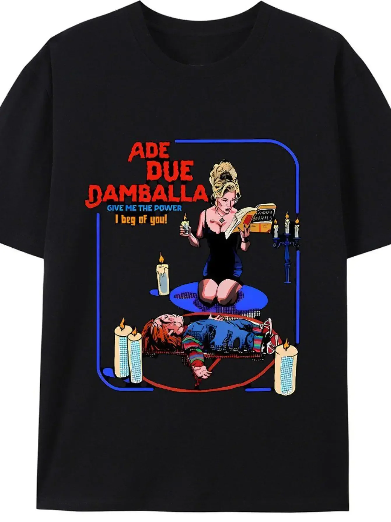 

Men's "Kiki Bride" Horror Movie Graphic T-shirt with Ad Tour É Danbala Mysterious Ceremony Print Pure Cotton Short Sleeved Shirt