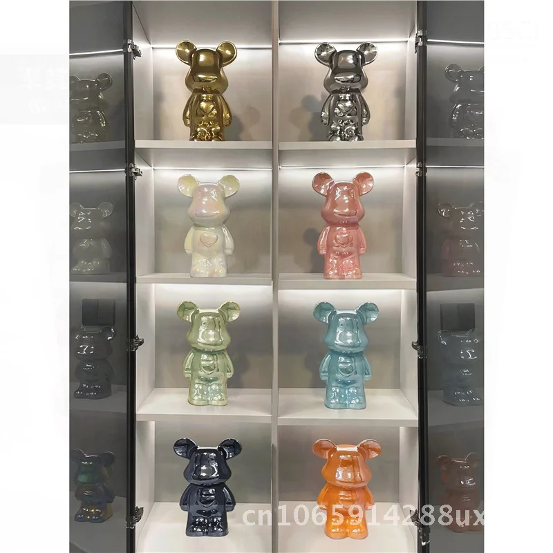 Luxury Ceramic Heart-Shaped Bear Ornaments Modern Minimalist Style High-End Home Decorations for Living Room Entrance TV Cabinet