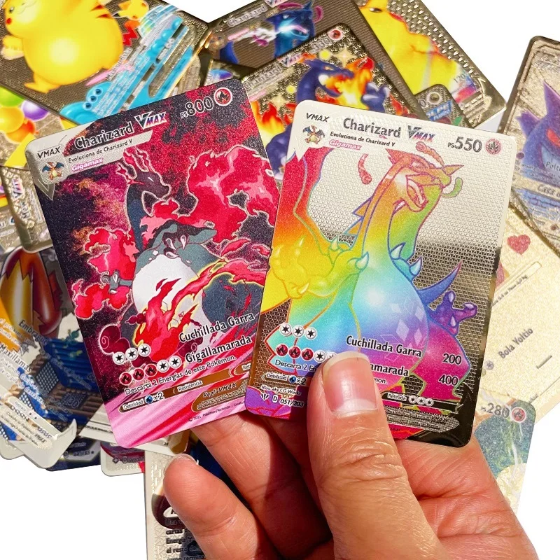 Spanische Pokemon-Metallkarten Charizard Pikachu Vmax Vstar Rayquaza GX Anime Goldene Pokemon-Sammelkarten – Detail 4