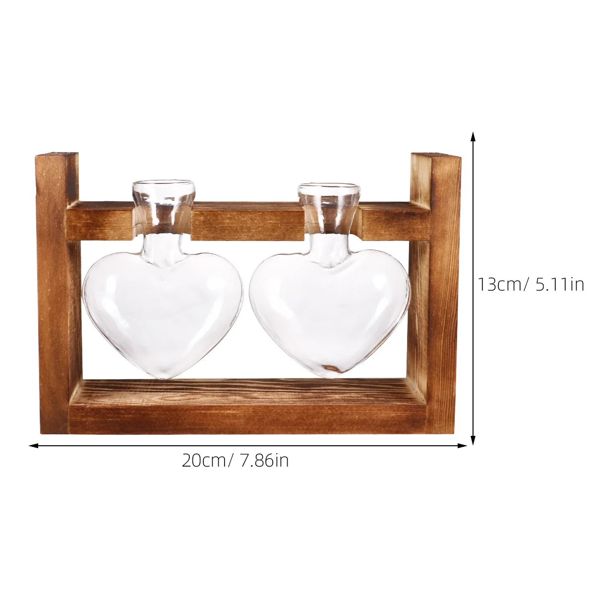 

2pcs Retro Heart Glass Vase Hydroponics Planter With Wooden Stand For Home Decor Flower Arrangement Terrarium Plant Container