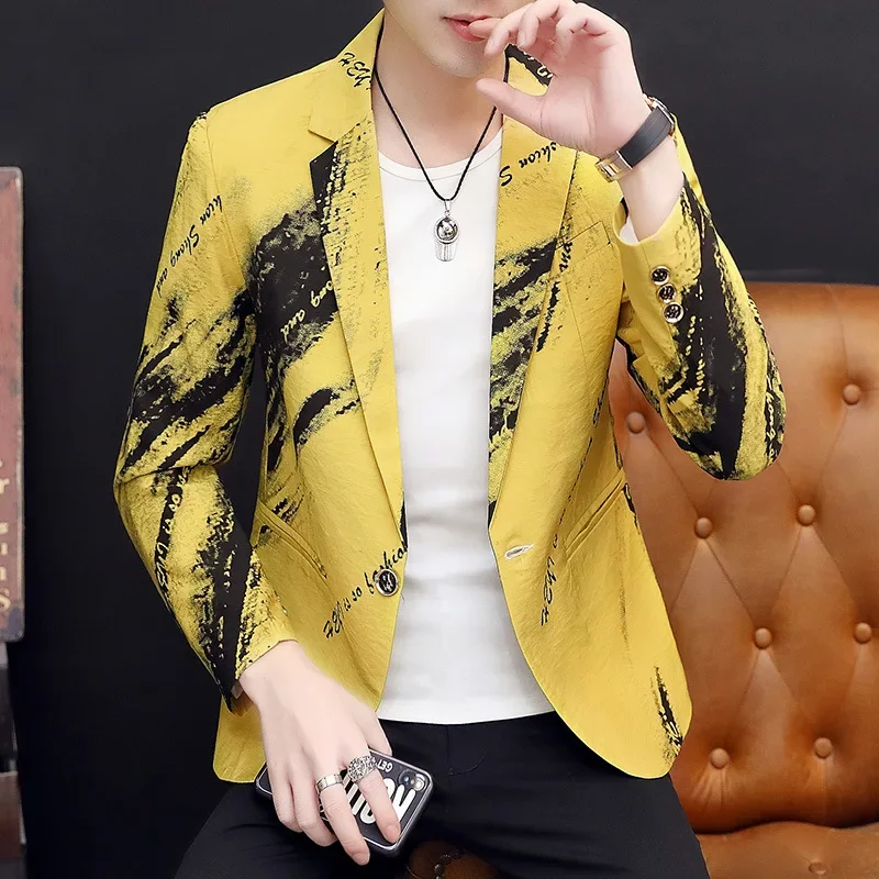 HOO 2024 Men\'s Autumn Wear New Printed blazer  Slim Youth Fashion Tailored     blazer