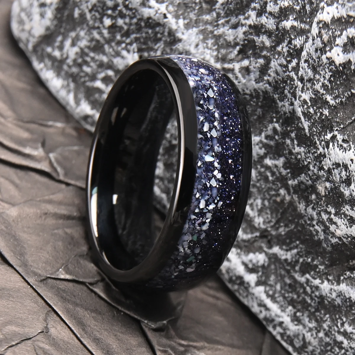 8mm Blue Sandstone Nebula Tungsten Carbide Ring, Men's Wedding Ring Comfortable to Wear, Fashionable Engagement Jewelry Gift