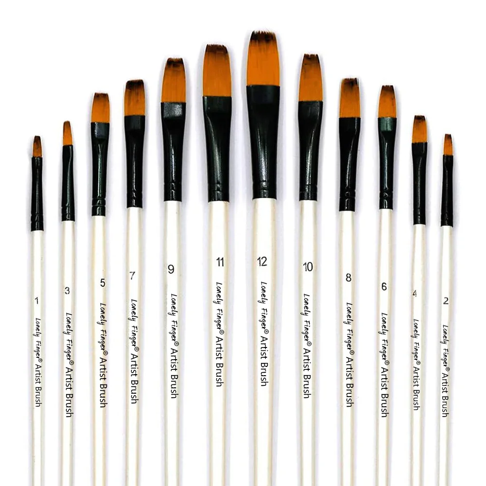12pcs Artist Professional Flat Paint Brushes Set  for Acrylic Watercolor Oil Painting, Face Body Nail Art, Crafts, Canvas, Rock