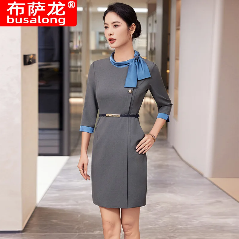 

2025Летняя новая профессиональная стойка регистрации отеля, униформа для приема, обслуживание клиентов, супервизор, ювелирные изделия, рабочее платье для салона красоты