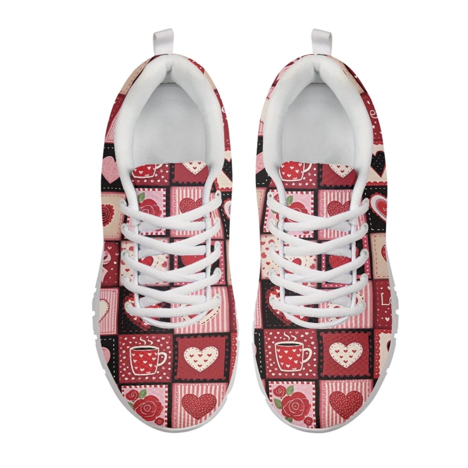 Coloranimal Heart Roses Coffee Running Sneakers for Women Mesh & EVA Sole Womens Athletic Walking Sneakers for Hunting