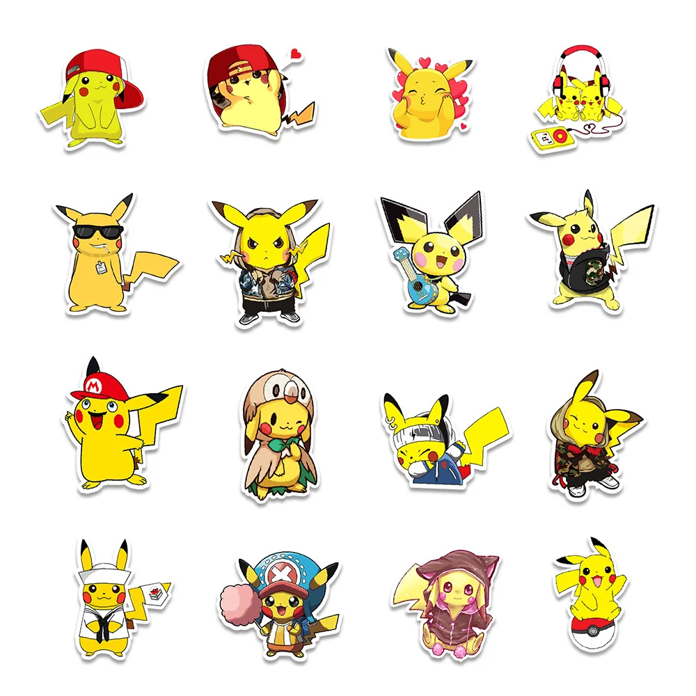 Pegatinas de dibujos animados Kawaii Pikachu Pokemon, 10/30/50 piezas, equipaje de viaje, guitarra, nevera, portátil, Graffiti impermeable