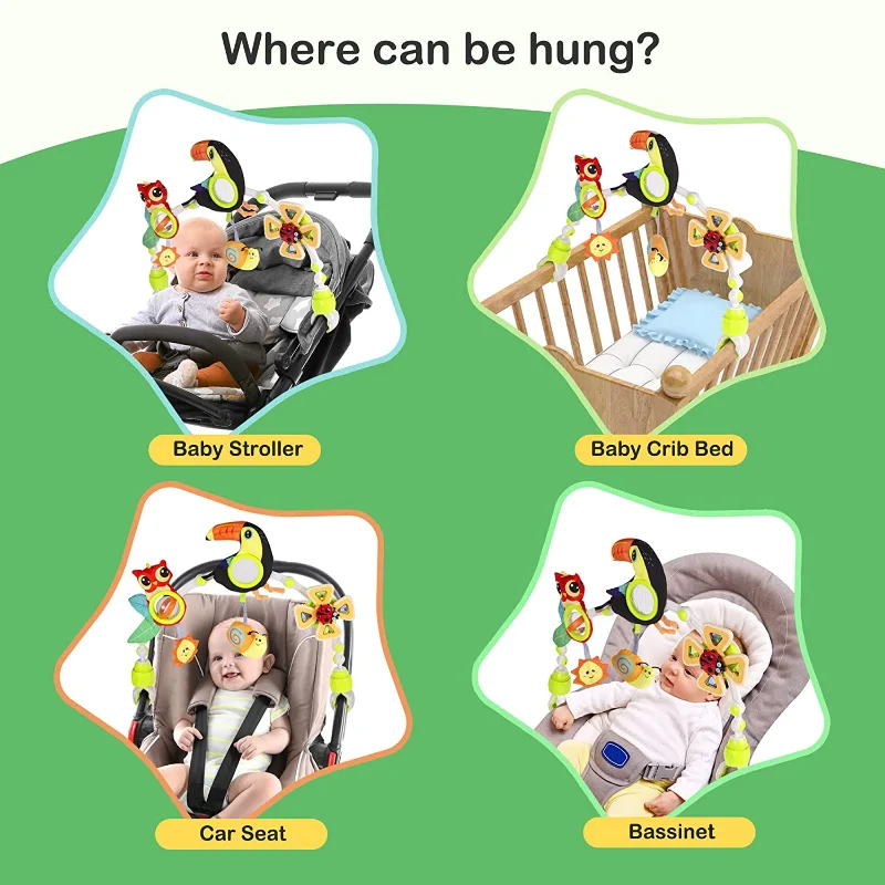 Baby-Kinderwagen-Bogen-Spielzeug, Autositz-Spielzeug mit hängendem sensorischem Aktivitätsspielzeug, Kinderwagen-Aktivität, Feinmotorik-Spielzeug für 0, 12 Monate, 1 Jahr
