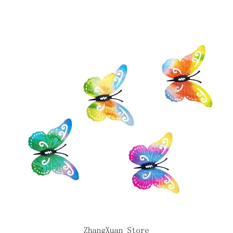 Outdoor Butterfly Wall Art Iron Hanging Pieces Set of 4, for Garden Fence, Balcony Walls
