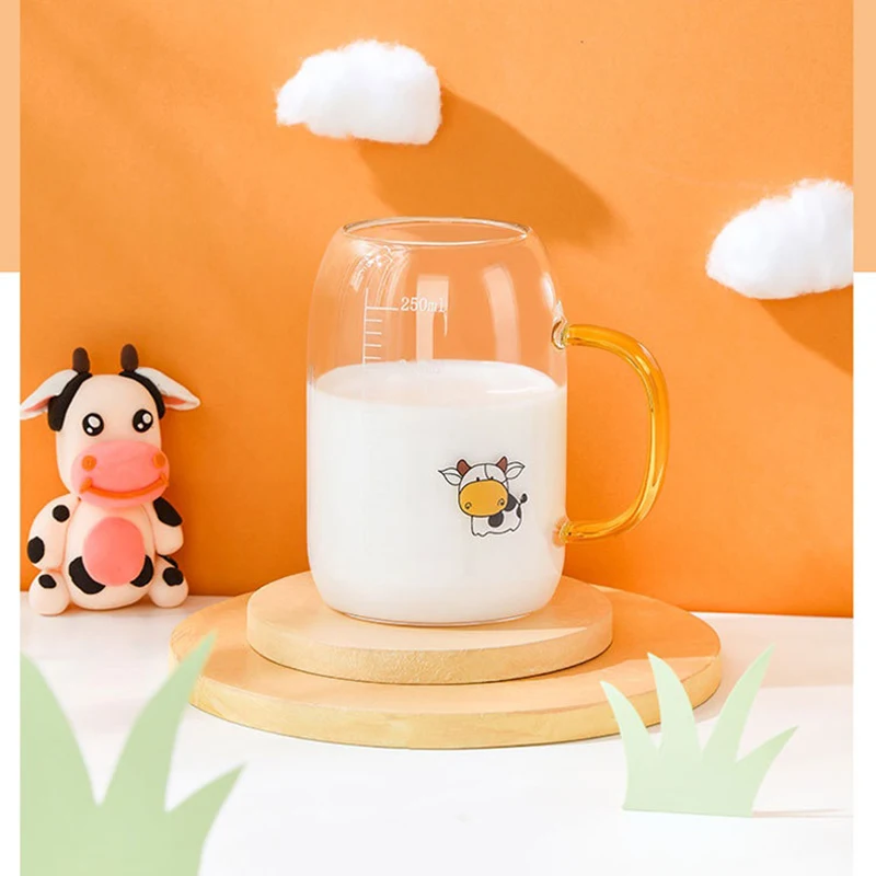 

Scale Cartoon Milk Cup with Handle, Heat-Resistant Glass, Household Water Cup, Student Breakfast Cup