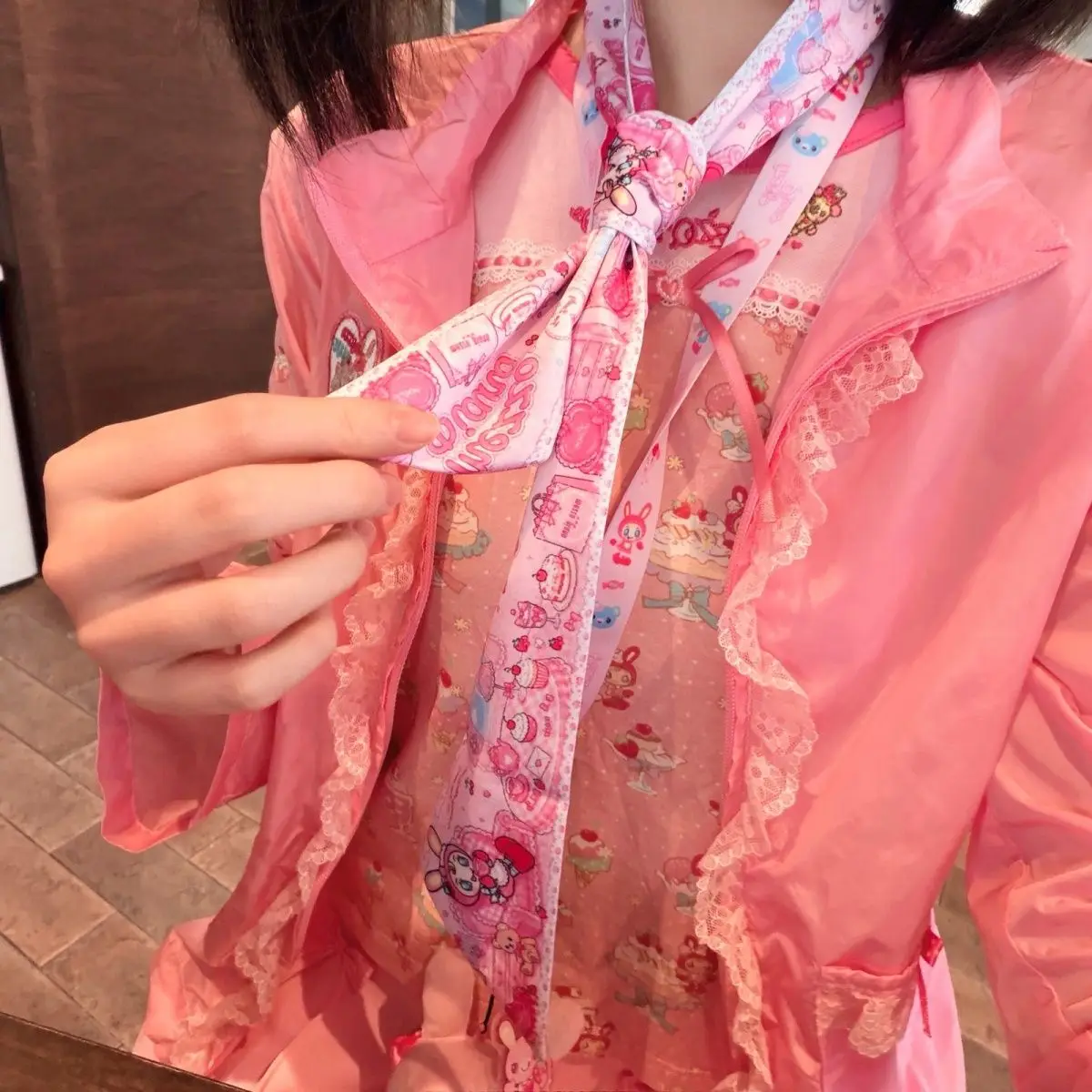 Japanese Cartoon Mp Jojifuku Y2k Accessories Cute Tie Original Multifunctional Sweet Girl All Match Ribbon Hairband