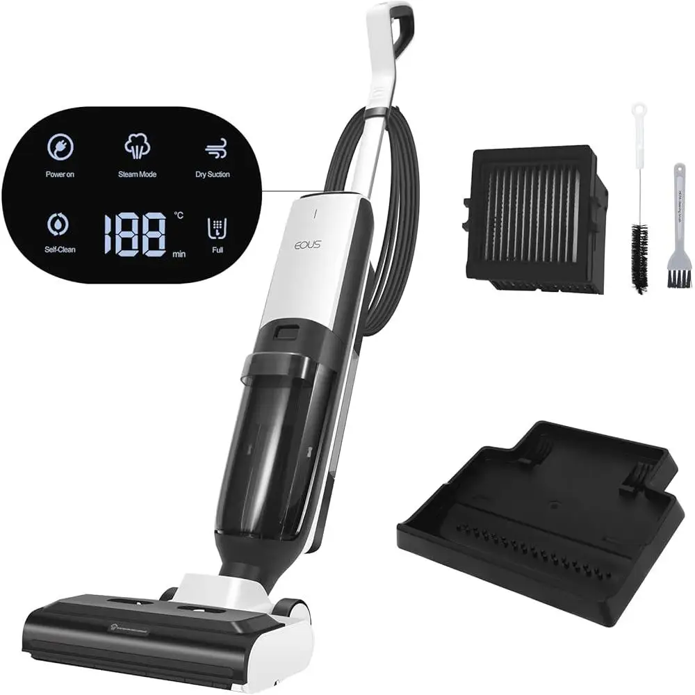 3-in-1 Steam Vacuum Cleaner with Separate Water Tanks LED Display Efficient Deep Cleaning on All Floor Types