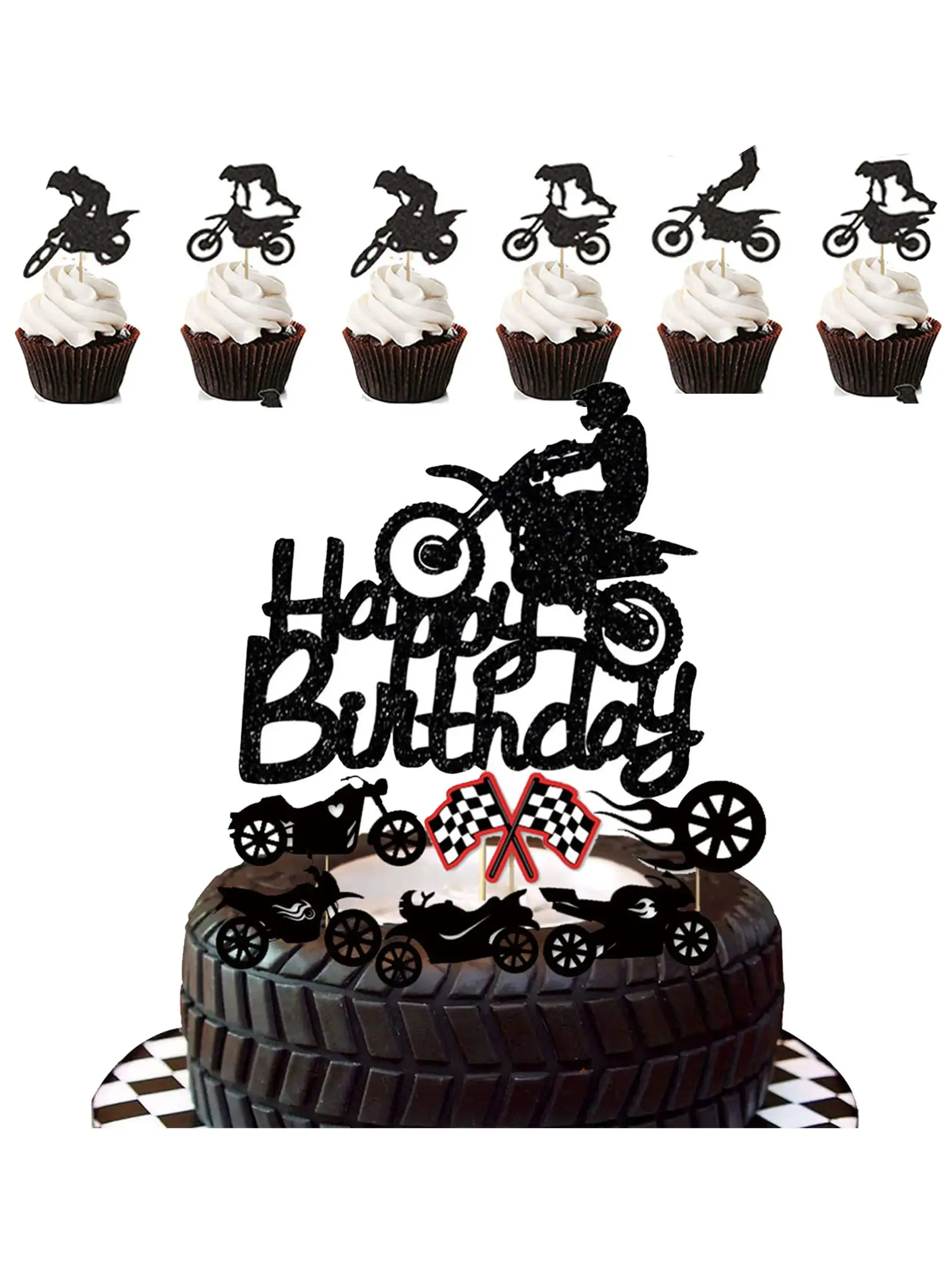 AliExpress Dirt Bike Party Decoration Happy Birthday Cake Topper Cupcake Toppers For Boys Men Motorcycle Rider