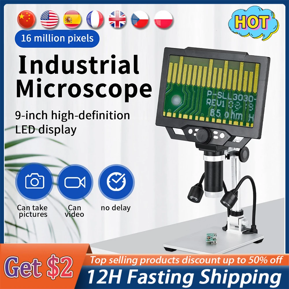 G1200 G1600 Digital Electronic Microscope 1-1600X Amplification Magnifier Microscopes Digital Microscopio Trinocular Continuous