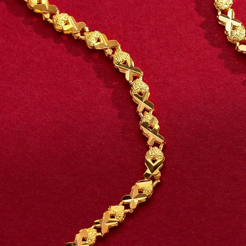 GoldAether 24K yellow gold 9999 real gold vintage women's heart inverted sweater necklace Gift for Valentine's Day