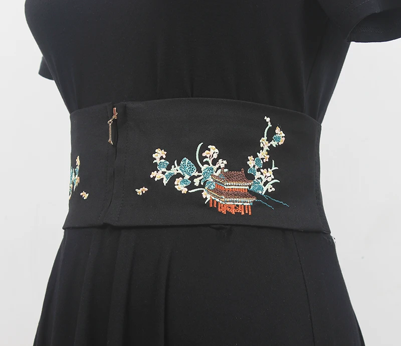 Women's Runway Fashion Flower Embroidery Zipper Cummerbunds Female Dress Corsets Waistband Belts Decoration Wide Belt R1059