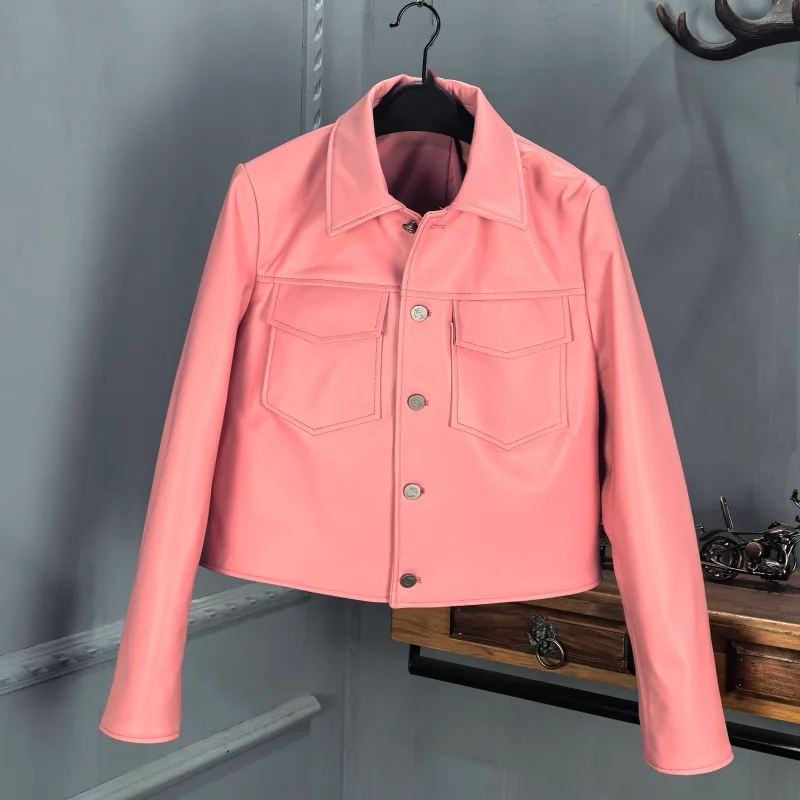 

Faionable ort eepskin Leather Jaet Women's Spring 2026 New Arrival Haining Real Leather Coat Youth Size Long Sve