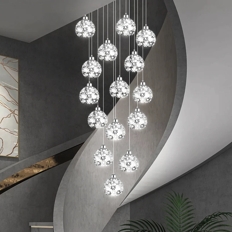 Stairs High Ceiling Led Pendant Light Led Nordic Staircase Chandelier Villa Hardware Ceiling Hanging Lamp Modern Flower Hardware