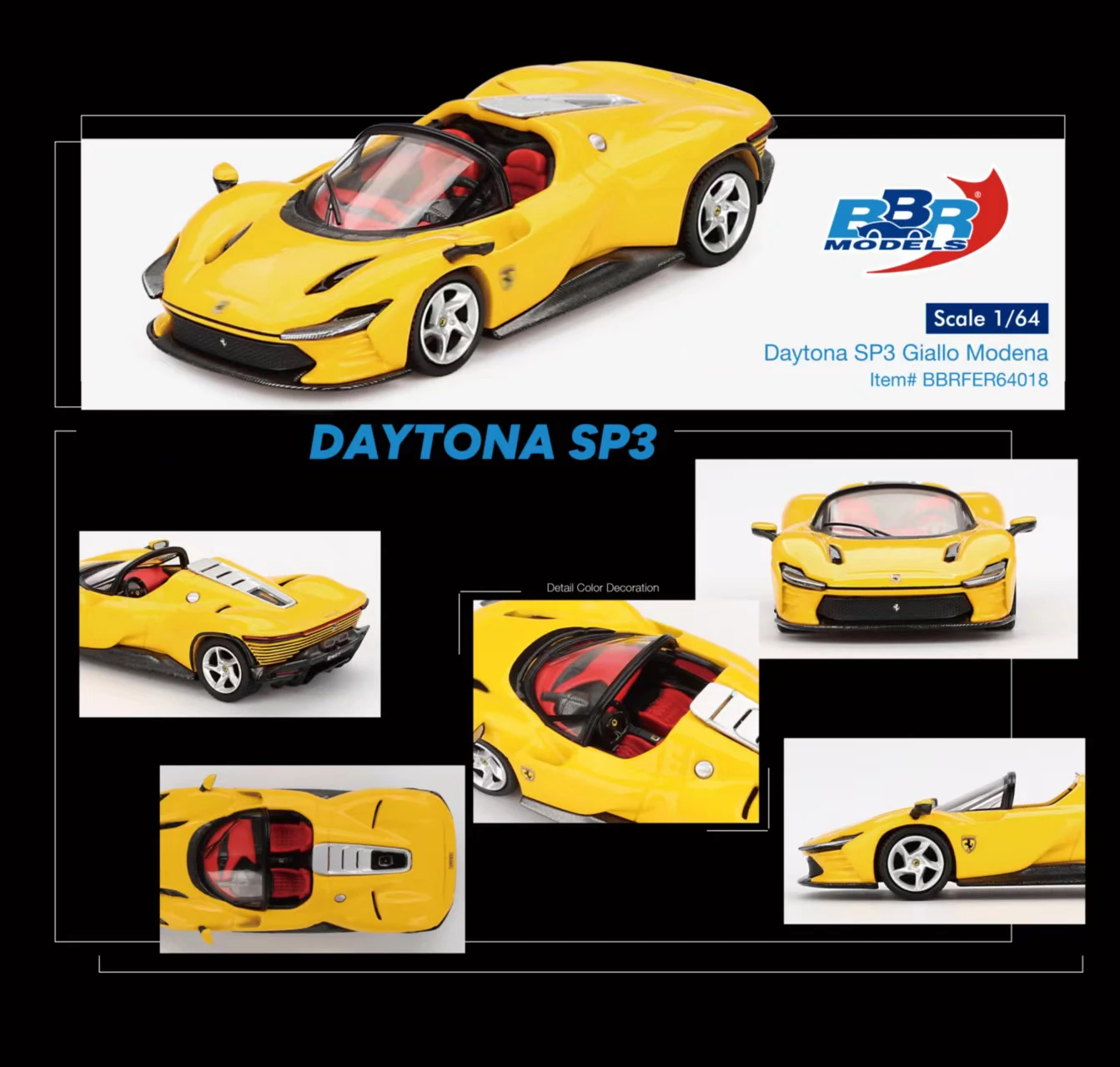 PreSale BBR 1:64 Daytona SP3 Giallo Modena Diecast Diorama Car Model Collection Miniature Toy