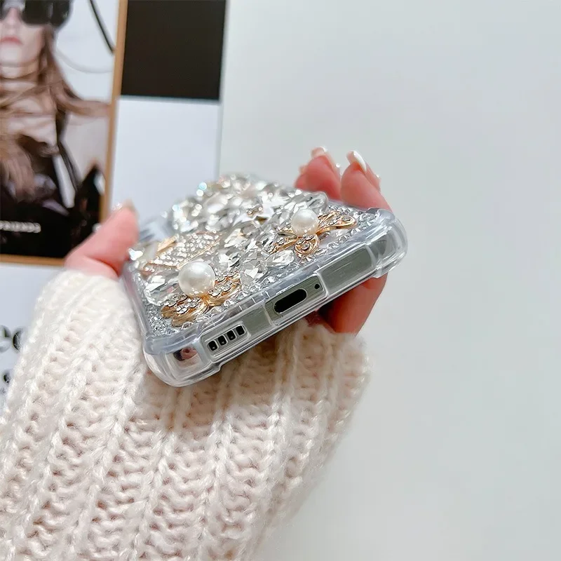 Luxury Bling Rhinestone Phone Case For Samsung Galaxy S23 S22 S21 Ultra S20 FE Note 20 10 Plus S10 Plus DIY Diamond Flower Cover