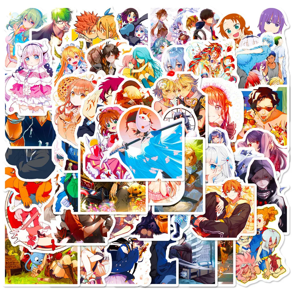 50 قطعة من ملصقات الكتابة على الجدران المختلطة المقاومة للماء - شيطان القاتل، Haikyuu!! & الهجوم على العمالقة للأمتعة والهواتف