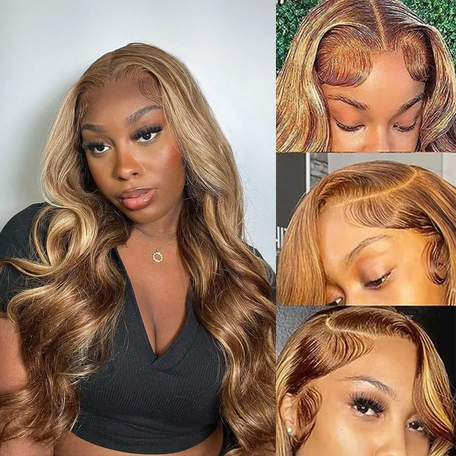 

Glueless wig human hair HD preplucked ready to go Highlight Ombre Blonde glueless wig human hair ready to wear Body wave wigs