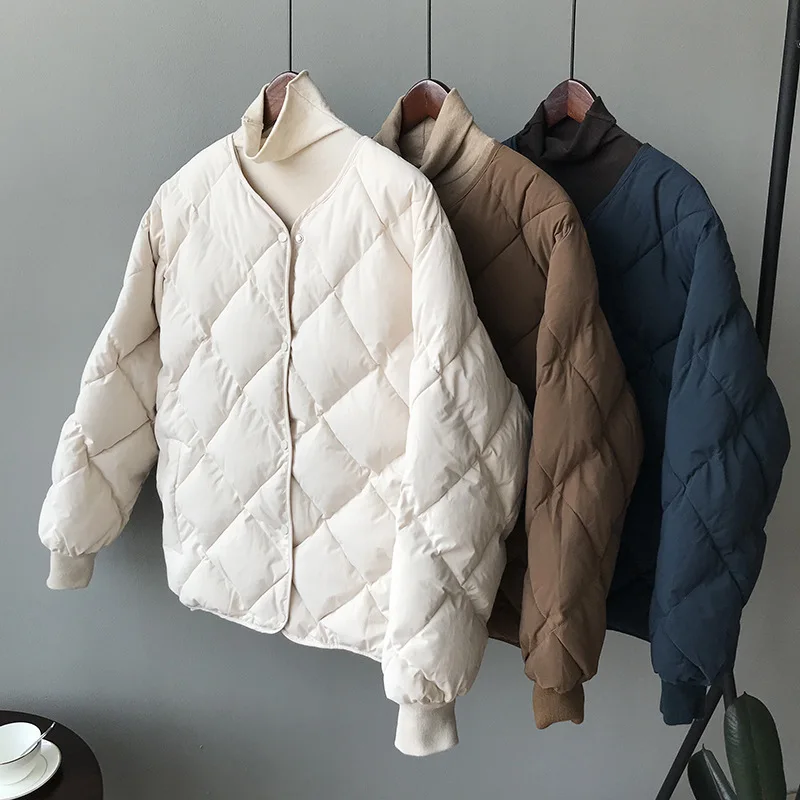 Autumn Winter Women Quilted Jacket Lightweight Cotton Coat Long Sleeve Single-breasted Korean Outerwear Warm Puffer Jacket Solid