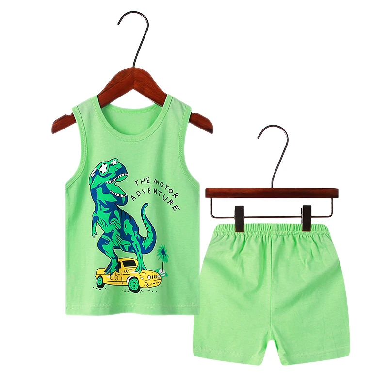 New Summer Children's Clothing Sets Dinosaur Boy Sleepwear Vest+Shorts Clothes Kids Pajamas Set Baby Girls Pyjamas 2 to 10 Years