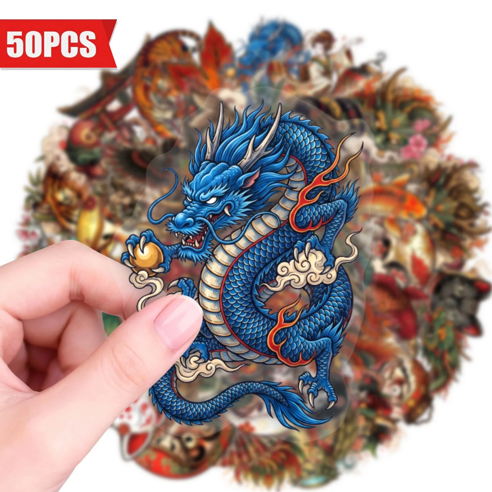 10/50PCS Dragon Pattern Stickers Creativity Transparent Ghost Scroll Graffiti Decoration Notebook Suitcase Guitar Toys Decals