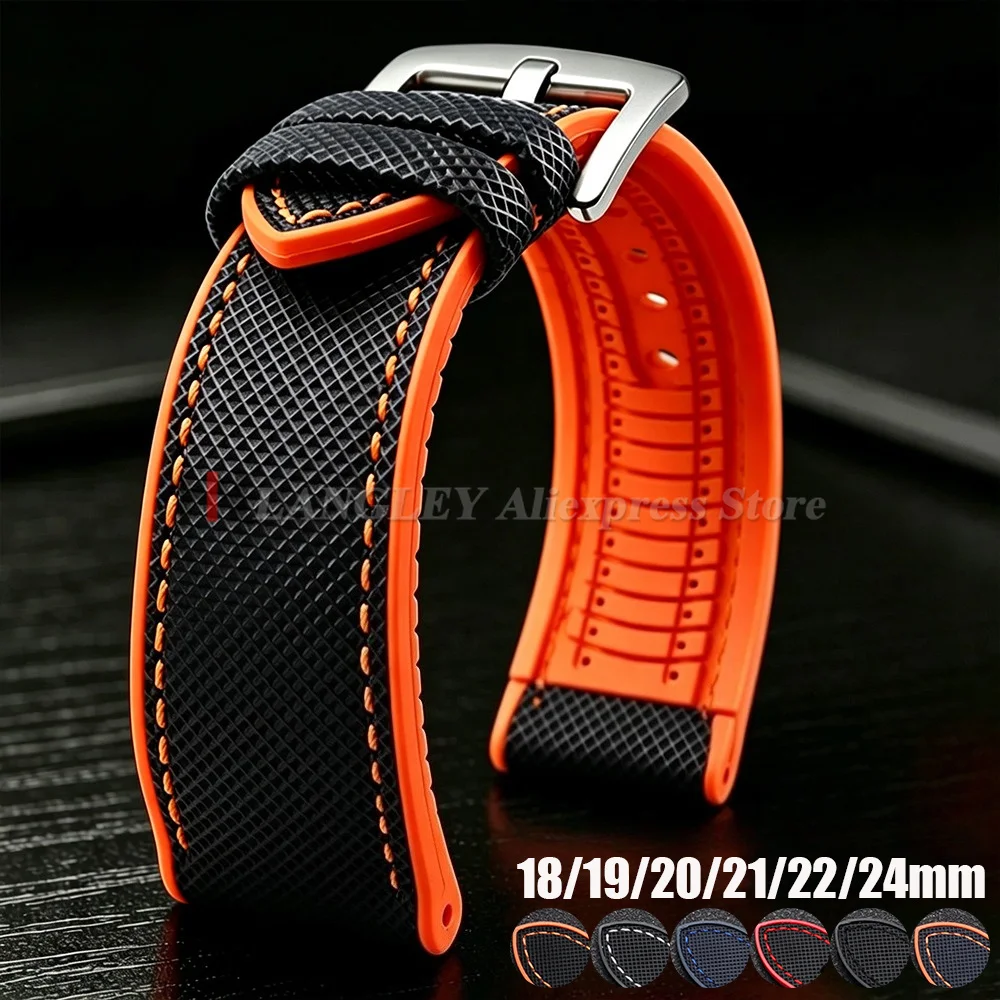 New Nylon Sailcloth Rubber Hybrid Watch Strap 18mm 19mm 20mm 21mm 22mm 24mm for Men Women Silicone Waterproof Watchband Bracelet