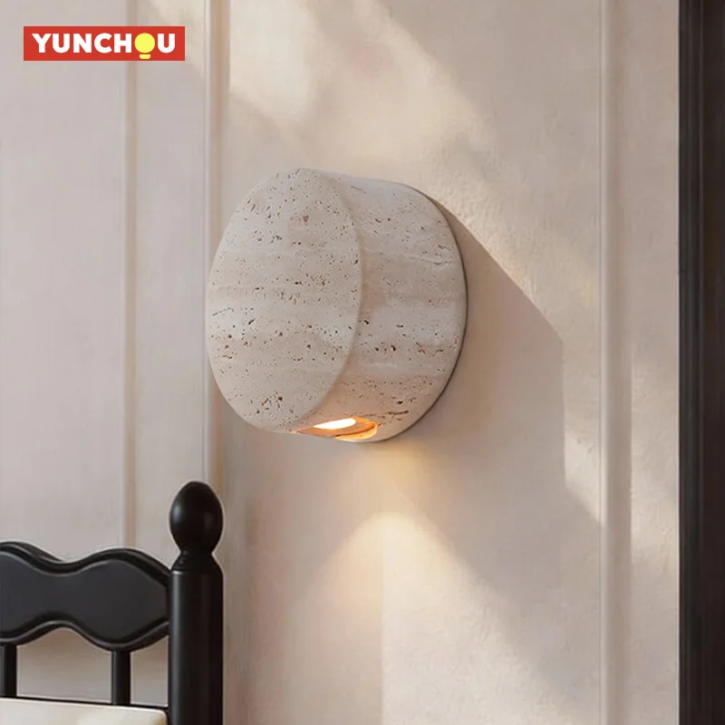 

Японский настенный светильник Wabi Sabi из желтого травертина с LED-подсветкой, поворотный, из натурального камня, для спальни, прикроватной зоны, коридора, лестницы, ресторана