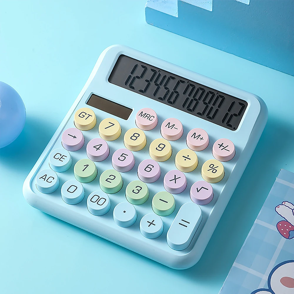 Dopamine Calculator 12 Digit Large LCD Display Big Round Button Cute Candy Colored Calculator Suitable for Office School