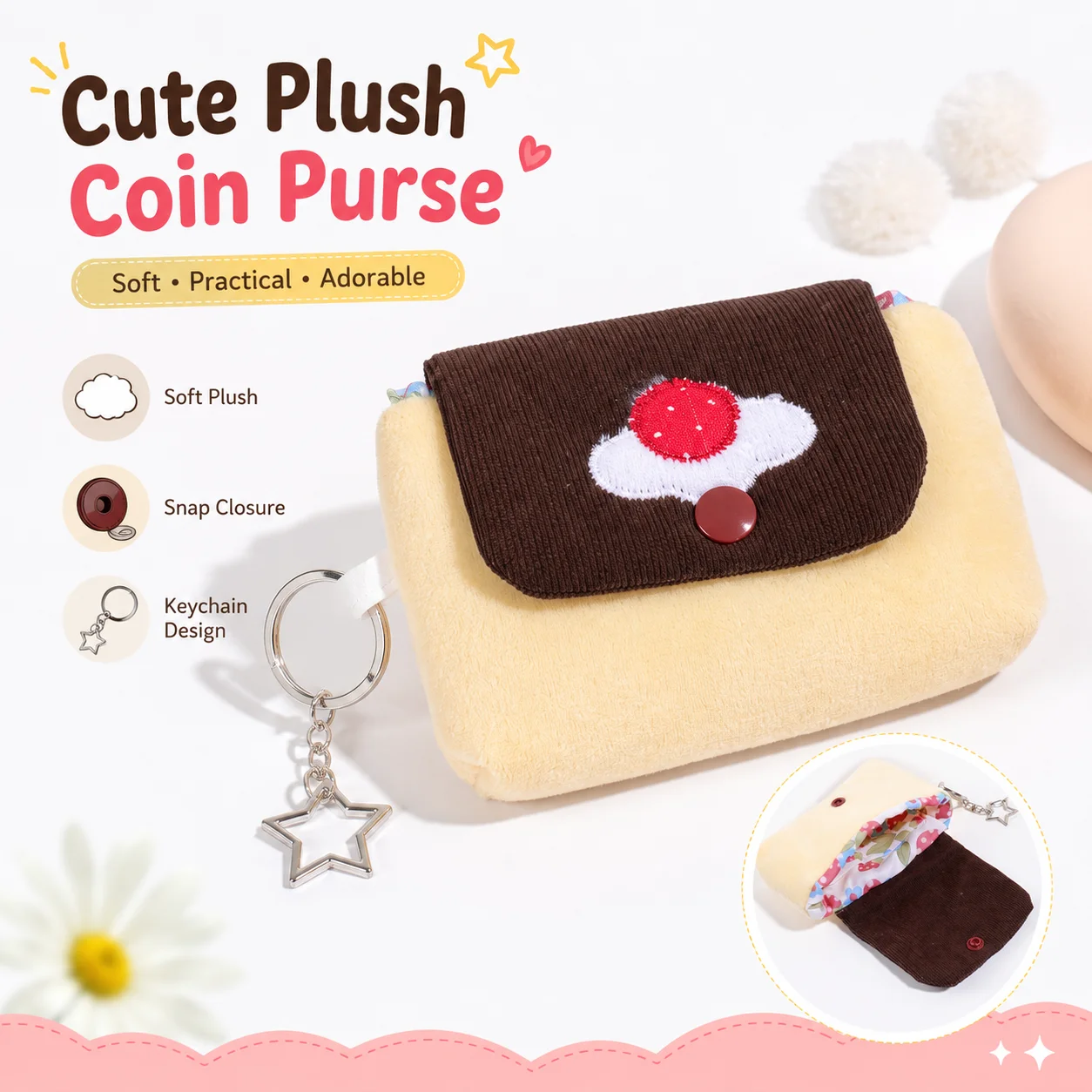 Accordion Wallet Zip - Cherry Pudding pluche portemonnee sleutelhanger mini-portemonnee