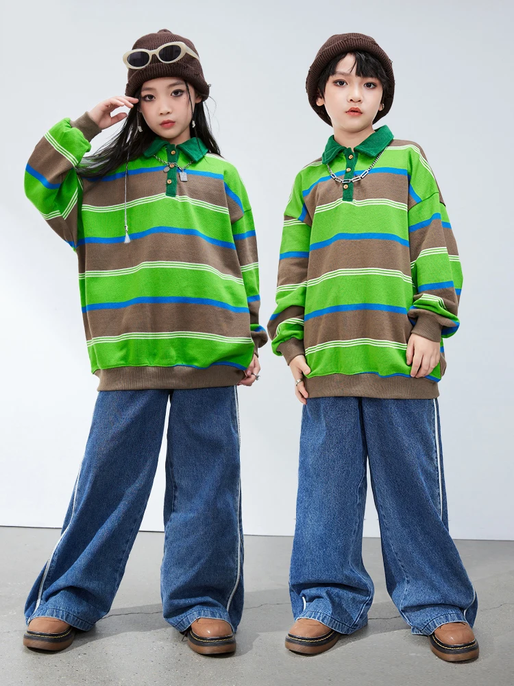 

Новинка 2023, костюмы для бальных танцев в стиле хип-хоп для детей, рубашка в полоску, свободные брюки, костюм, уличная одежда, одежда для джазовых танцев для мальчиков DQS15194