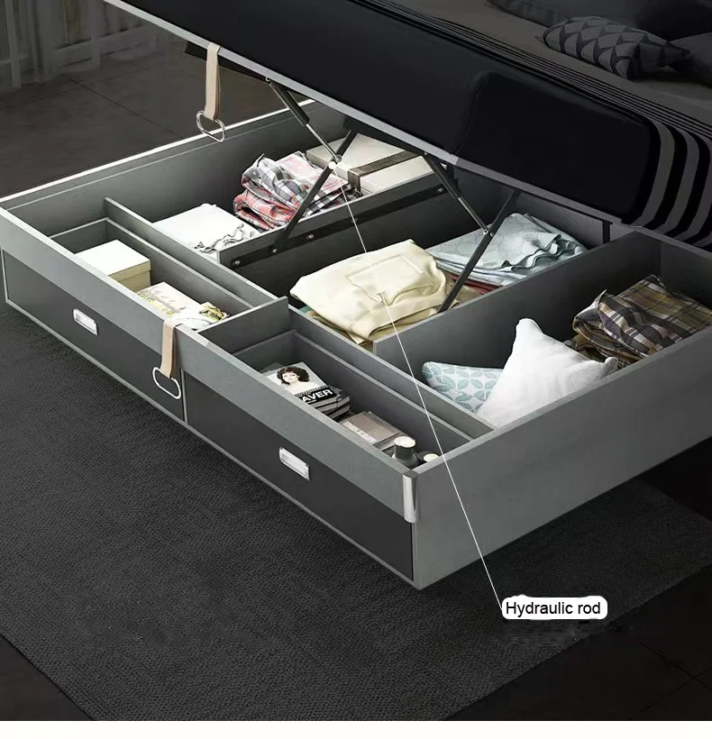 منصة تجميل خشبية عالية المستوى مجموعة أثاث غرفة النوم الهيدروليكية الفاخرة بحجم كينغ إطار سرير حائط ميرفي مع أدراج