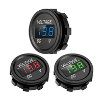 Car Voltmeter Digital LED Display Mini Round Voltage Battery Volt Tester Gauge Meter for Motorcycle Boat Marine Truck ATV UTV