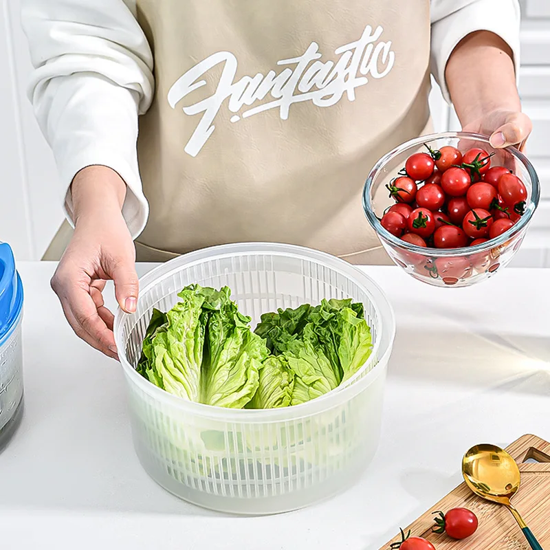Vegetable Salad Spinner Manual Handheld Washing Drying Basket Fast Water Draining Colander Kitchen Fruit Strainer