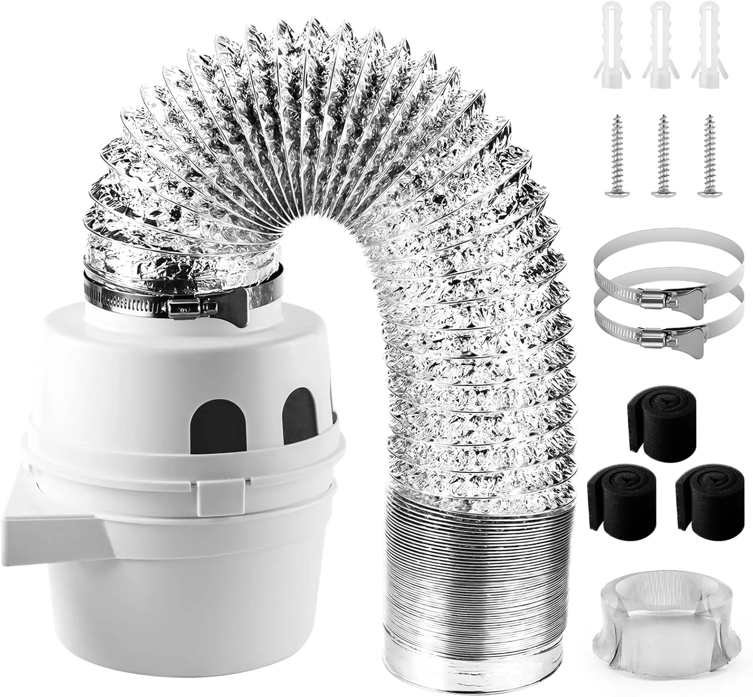 

UPGRADED TDIDVKZW Indoor Dryer Vent Kit 3-in-1 Filter, 4' 5ft Hose for Electric Dryers, White