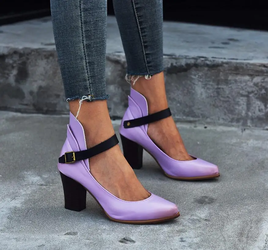 Women Pumps Fashion Women Shoes Party Wedding Super Square High Heel Thick Heel Purple Khaki Ladies Pumps