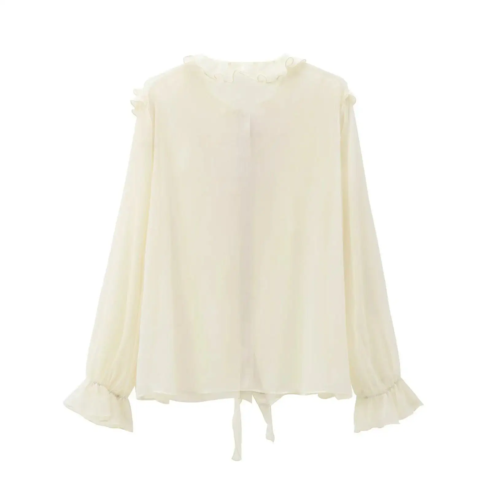 

Fashionable Knot Layered Decorative Shirt Women's Cross-Border Clothing Elegant Long Sleeve round Neck Top
