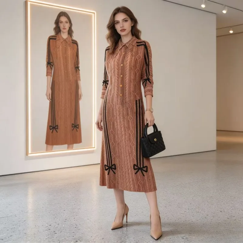 

Miyake Pleated New Spring Summer 2026 Bowknot Retro Mom Set Loose High Elastic Pleated Casual Plus Size Fashion Two-Piece Set