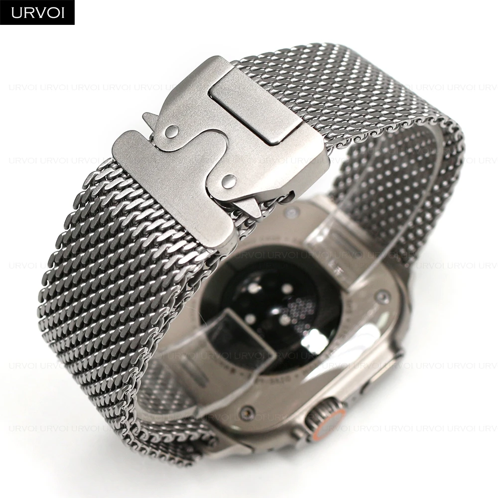 Pasek Milanese Loop URVOI do Apple Watch Ultra 3 2 Series 11 10 9 SE3, bransoleta męska z siatki ze stali nierdzewnej z klamrą typu parachute buckle