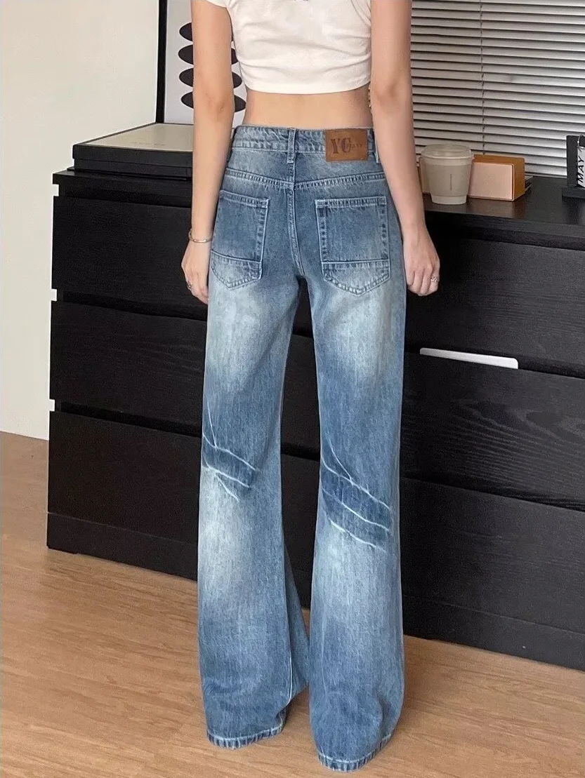 الرجعية Waed واسعة الساق الجينز المرأة فضفاضة تناسب التخسيس الدنيم السراويل ربيع الخريف حجم كبير MM الأمريكية Sle جرس بوت #4