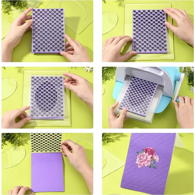 4Pcs 6x4.5inch Rectangle Frame Plastic Embossing Folders Clear Acrylic Embossing Diffuser Set for Card Making Scrapbooking