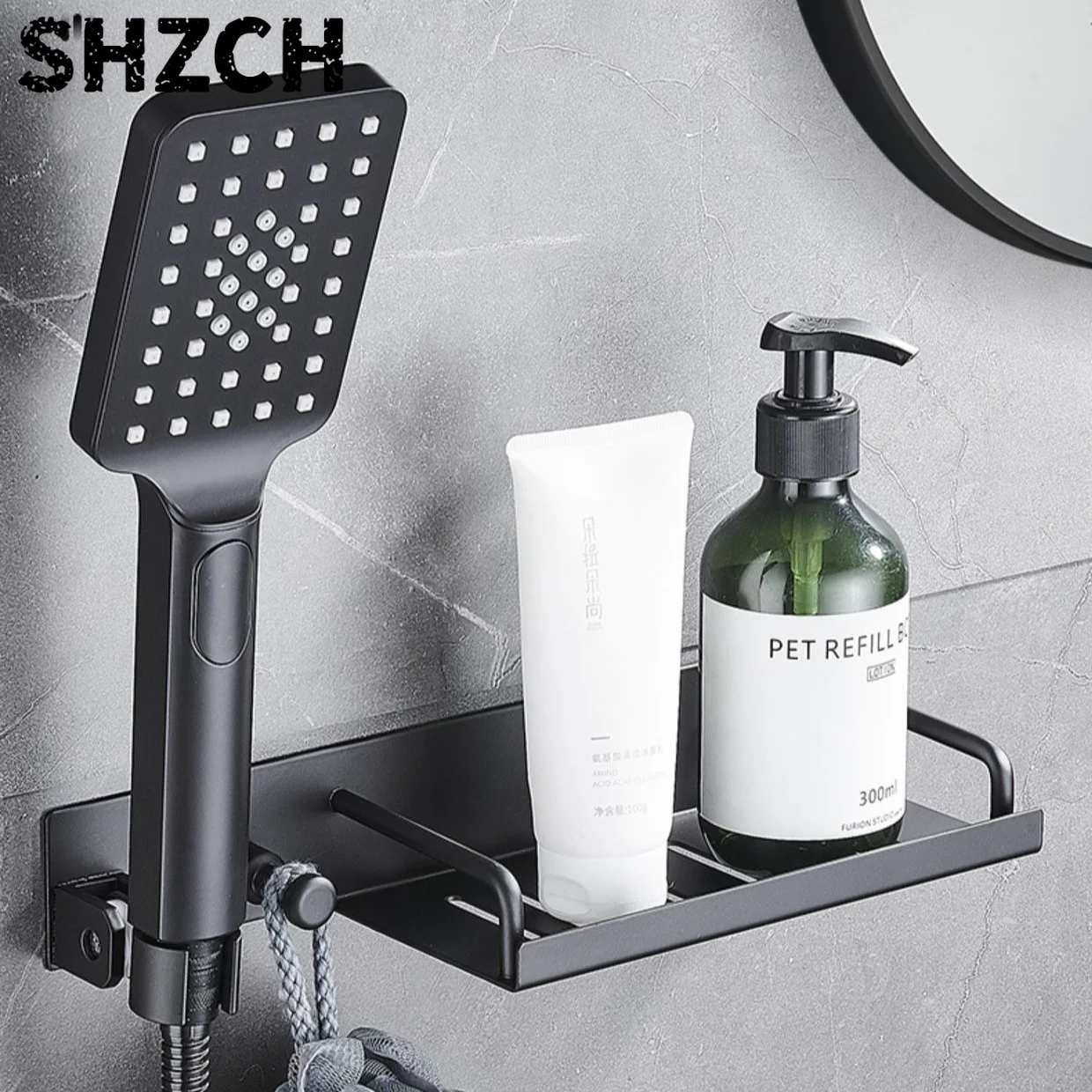 Soporte  Ducha sin Taladro, Estante  Aleación  Aluminio para Cabezal y Rociador  Ducha, Montaje Adhesivo Fuerte para Par