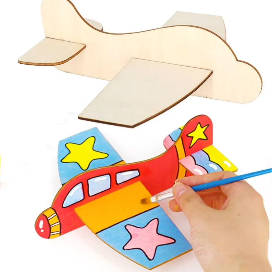 2Pcs Blank Wood Aircraft Plane Model Paper Airplane Kit Party Favors Kids Drawing Tool Unfinished Wooden Painting Crafts