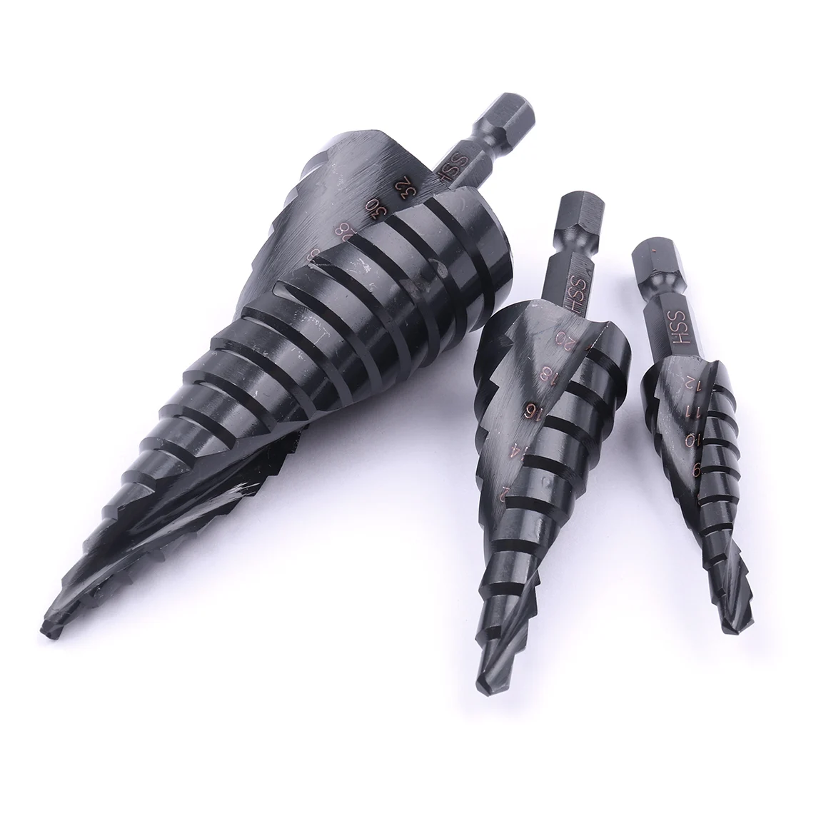 3pc 4-12mm 4-20mm 4-32mm HSS Step Drill Bit Set Black Spiral Groove Step Drilli Bit Nitrogen Coated Metal Hole Cutter Core Drill