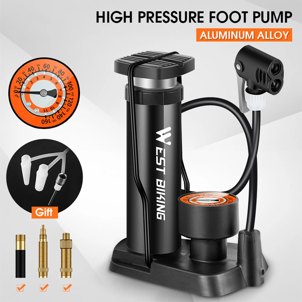 Portable Bike Pump Aluminum Alloy Cycling Mini Floor Pump Tire Inflator With Gauge For MTB Road Bike Motorcycle Ball Boat Pool