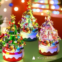 418PCS Christmas Tree Mini Blocks Rotating Music Box Light Ornaments Boys And Girls Christmas Birthday Gift Toys for Childrens