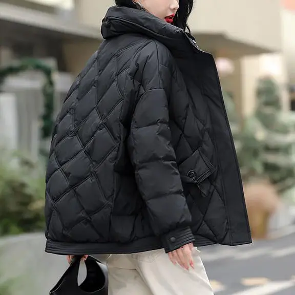 

Новый зимний женский пуховик с воротником-стойкой в корейском стиле, модное стеганое белое пальто на утином пуху с бриллиантами, свободная верхняя одежда